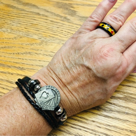 Unisex Leather Braided Bracelet Poker Spade Royal Flush - Picture 12 of 13